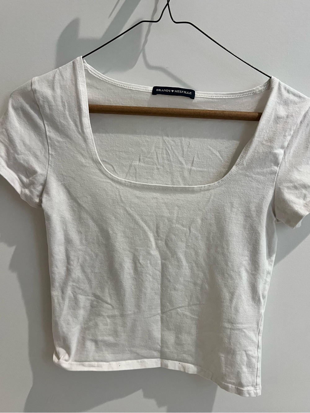 Brandy Melville White Square Neck Baby Tee (One Size Fits XS/S)